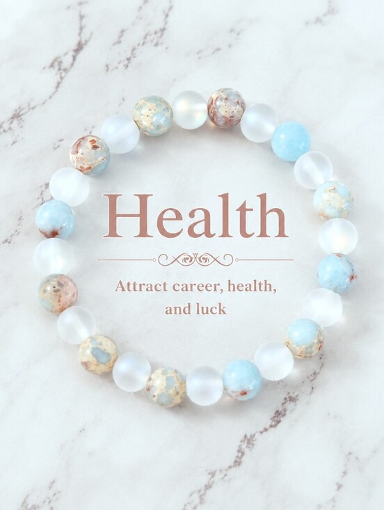 Oak and Isle Jewelry - Health Crystal Bracelet Ocean Jasper Halo Quartz Stretch Beaded Bracelet